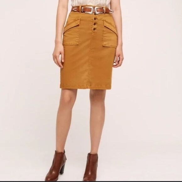 Pilcro and the letterpress size 4 tan mini skirt Aline button down dress skirt - Picture 1 of 6